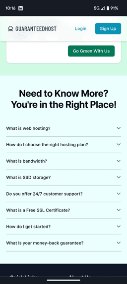 GuaranteedHost FAQ mobile