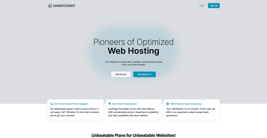 GuaranteedHost homepage desktop