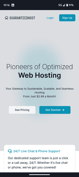 GuaranteedHost homepage mobile